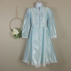 Jessica McClintock Sky Blue Satin Long Sleeve Dress